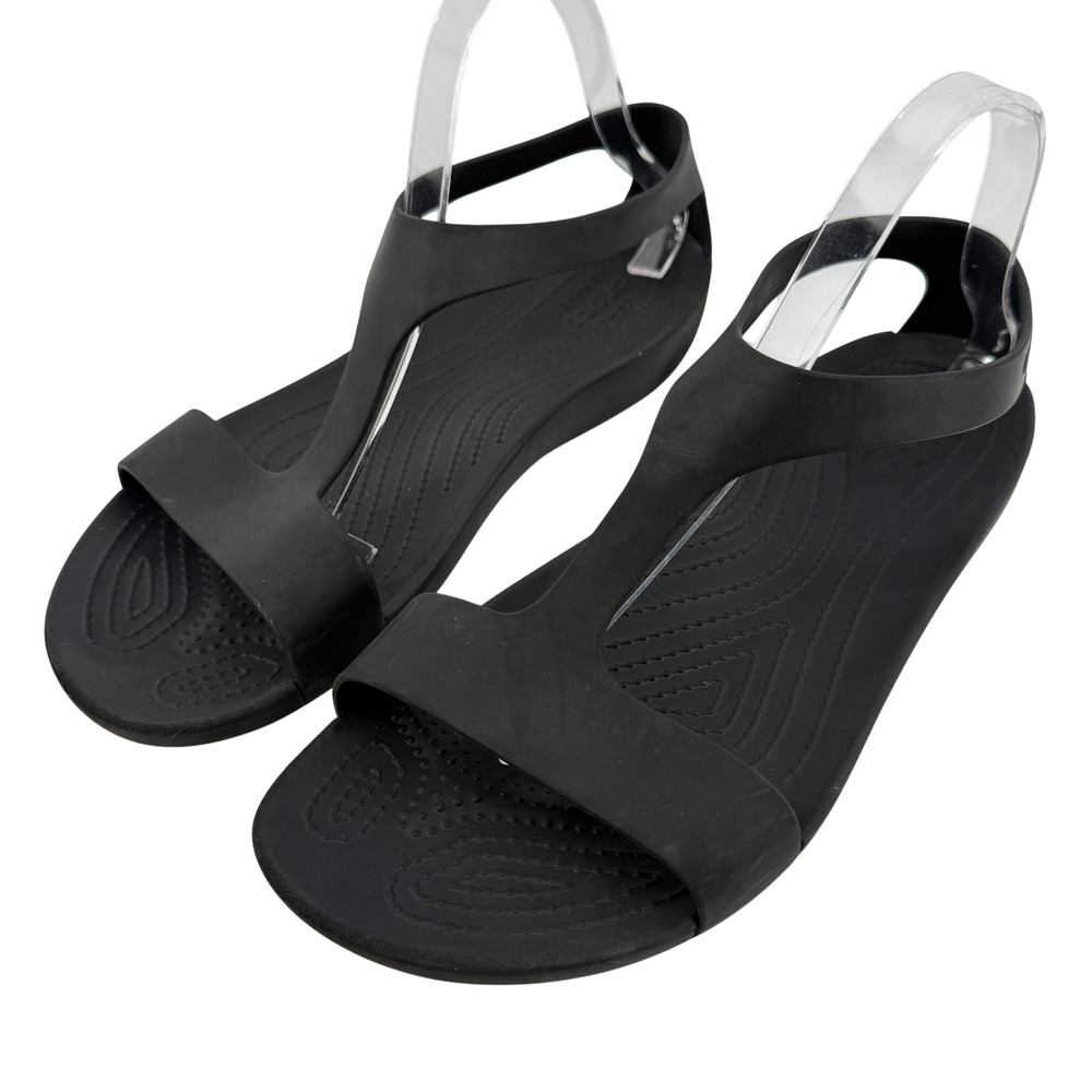 Crocs Serena T-Strap Open Toe Flip Sandal Black Women 11 Slingback Casual